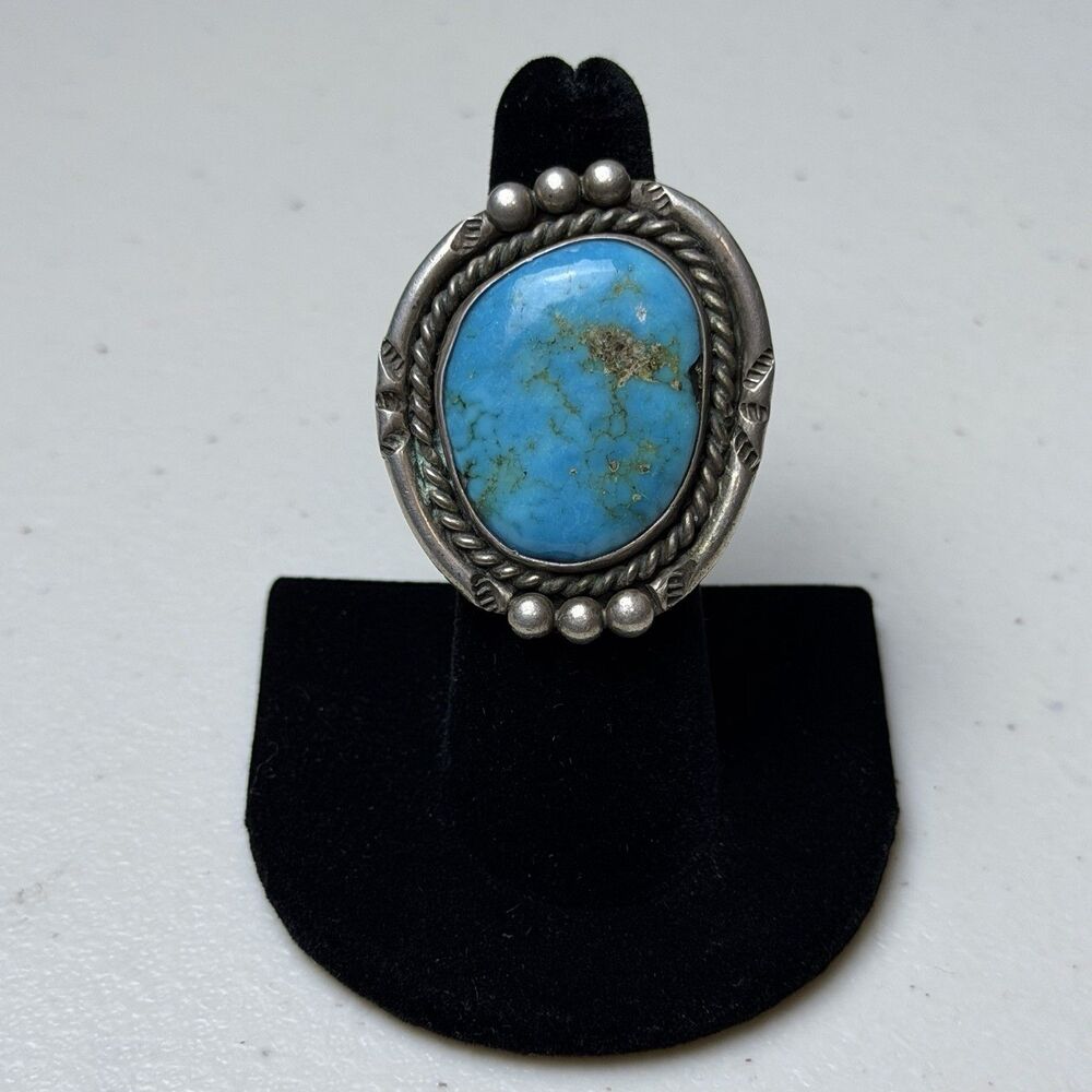 Vintage Native Huge Turquoise Statement Signed Size 6.75 Ring